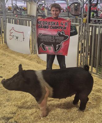 Frontier County’s Hunter Snyder is pictured with his Grand Champion Breeding Gilt from the Farrowed and Owned competition.