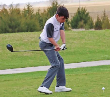 Hi-Line’s Riley Rushton tees off at the Hi-Line Country Club.