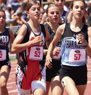 Rachel Harris ran a 2:26.67 800 meter, breaking Cambridge’s school record. The previous record of 2:28.3 was set in 2009. Harris placed fifth at state.