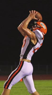 Cambridge’s CJ Fiene, pictured earlier this season, had one catch for a touchdown in the win at Maxwell.