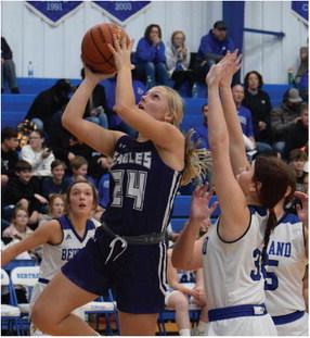 Southern Valley’s Brynn Baily rolls to the rim for a layup against Bertrand.
