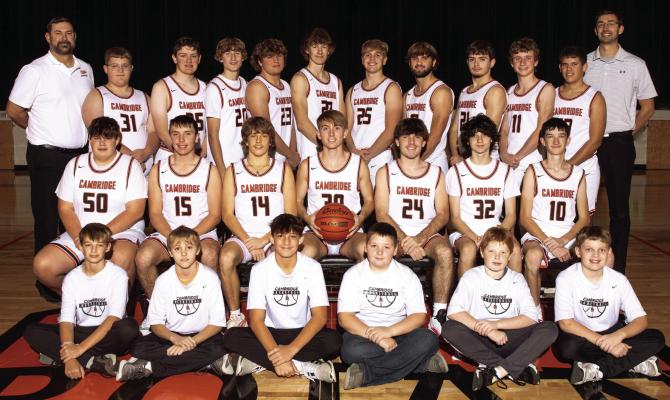 The Cambridge Boy’s Basketball team Front L to R: Student Managers Jake Cobb, Kaleb Trompke, Cole Cobb, Rhett Webb, John McGowen, Marshall Nanfito. Middle L to R: Tate Cobb, Maverick Webb, Brady Ahlemeyer, Gavin Gunderson, Henry Shoemaker, Colton Gross, Braden Sandfort. Back L to R: Coach Bronson Wood, Graham Shoemaker, Matthew Allen, Hodge Raburn, Braydon Miller, Kyle Johnson, Ben Harris, Krayton Ruggles, Sean Polly, Braxton Mitchell, Jake Rasmussen, Coach Clay Shepard.