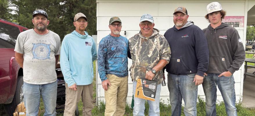 2026 Carp Shoot Winners L-R: Drew Kunth, Brandon Mcchesney, Darren Andrews, Phil Buford, Robert Miller, Madox Miller