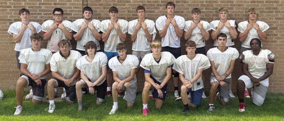 The Medicine Valley Football team is pictured as follows: Back Row (L-R) - Payton Newcomb, Marshall Krupicka, Emry Adair, Javan Houghtelling, Isaac Snyder, Spencer Snyder, Ethan Brown, Mason Roblee and Lucas Einspahr; Front Row (L-R) - Alex Einspahr, Laif Kerchal, Hayden Miller-Dowse, Booker Stout, Bentley Campbell, Jesse Hazen, Elliott Oakman and Robby Phillips