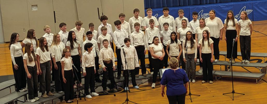 The Arapahoe-Holbrook junior high chorus sang some songs during the 5-8 concert held on Thursday night. The 5th and 6th grade bands played individually and the Junior High band played also. It was a great night to see and hear how the kids have improved during the year.