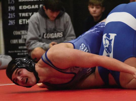 PLEASANTON - Five Arapahoe wrestlers, including Trey Downey who is pictured above, medaled in their return from the holiday break at the Pleasanton Invite Saturday. A recap story can be found on Page 15.
