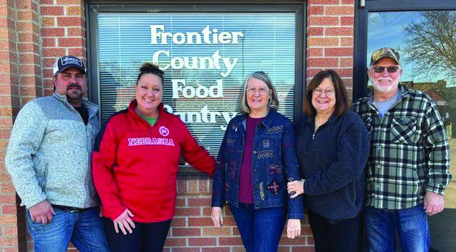 Pictured from left to right are Frontier County Food Pantry Volunteers: Tyron Lenz, Emily Lenz, Carolyn Petersen, Sharon Bryant, and Roger Bryant.