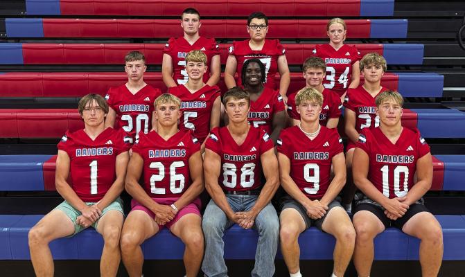 Football: Front Row-Payton Newcomb-Snyder, Lucas Einspahr, Santino Priebe, Mason Roblee, Skyler Trace Middle Row-Dakota Douglass, Bentley Campbell, Robby Phillips, Jesse Hazen, Alex Einspahr Back Row-Emry Adair, Marshall Krupicka, Ashlyn Puryear Not Pictured: Ethan Brown