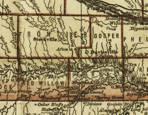 A map of the region from Rand, McNally & Co.’s Guide Map of Nebraska, 1876.