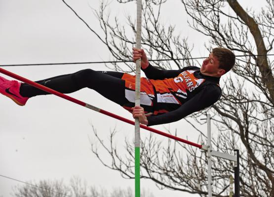 Cambridge’s Kaden Klumpe took second in pole vault at DCS Tuesday.
