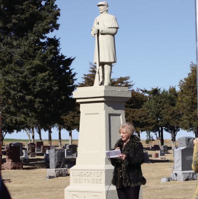 Marge Danfield Travis provided a special presentation during the November 10 rededication of the Cambridge Fairview Cemetery Civil War Statue.