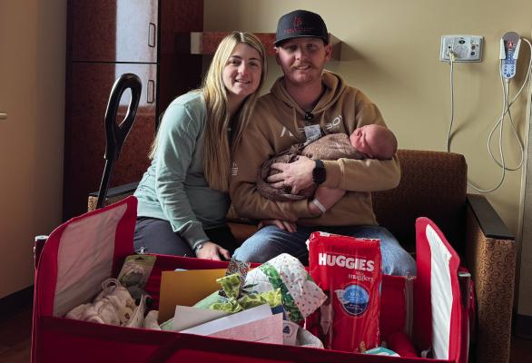 Parents Jade and Skyler Ryan are pictured with 2026 New Year’s Baby John Cauy Ryan, who was born January 3 at Tri Valley Health System in Cambridge.