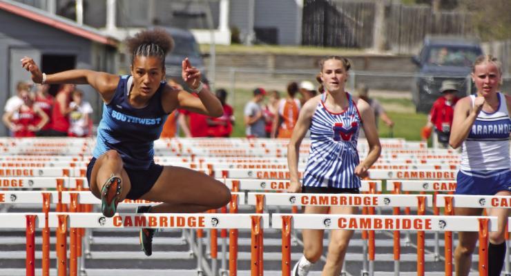 Southwest’s Asia Gallegos set a new school record in the 100 hurdles, finishing in first.