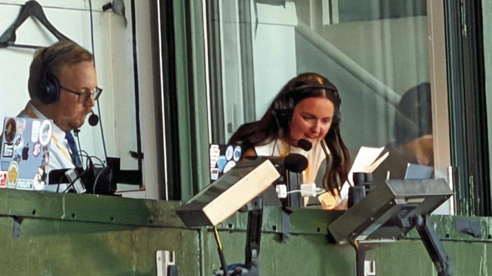 Haiden Garey is pictured in the broadcast booth at Wrigley Field in September.