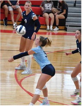 Southwest’s Bella Stritt passes a ball during the Roughriders’ jamboree contests at McCook last week.
