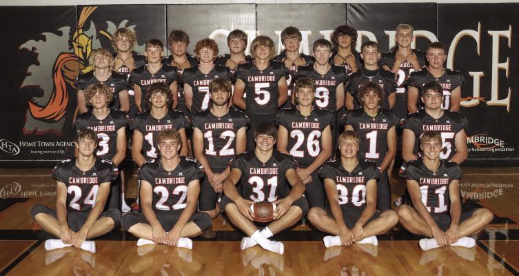 The 2023 Cambridge Football Team front row left to right: Ben Hoberty, Tye Stanton, Brohdey Wood, Hunter Perks, Carson Trompke; second row: Hodge Raburn, Carter Hanes, Krayton Ruggles, Colton Perks, Dierks Sayer, Trev Burke; third row: Charlie Houser, Kaden Klumpe, Micah Gerlach, Tate Koeppen, Marshall Houser, Carter Shoemaker, Mav Webb; fourth row: Nolan Westadt, Braydon Miller, Isaac Wheelbarger, Roy Hoelscher, Jayden Ruf, Ben Harris. Photo Courtesy of H20 Photography.