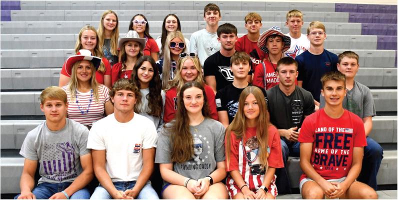 Back Row: Freshmen: Anzlee Horwart, Cali Santifer, Laren Quinn, Kyson Bose, Houston Hunt, Hunter Lans. 2nd row to back Sophomores: Anna Hamilton, Laney Becker, Emercen Lovitt, Callum Wright, Bryton Stalder, Avery Tliiessen. 3rd row Juniors: Mikah Schultz, Hayley Serfontein, Ellie Weatlierwax, Sullivan Bantam, Hayden Lans, Keaton Broeker Front Row: Seniors: Tate Weatlierwax, Prestin Horwart, Tori Bose, Alex Meyers, Isaac Hamilton (not pictured, Natalee Hoste).
