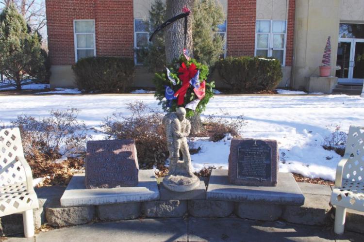 Following the ceremony at the Elwood cemetery, a wreath was also place on the memorial at the Gosper County Courthouse.