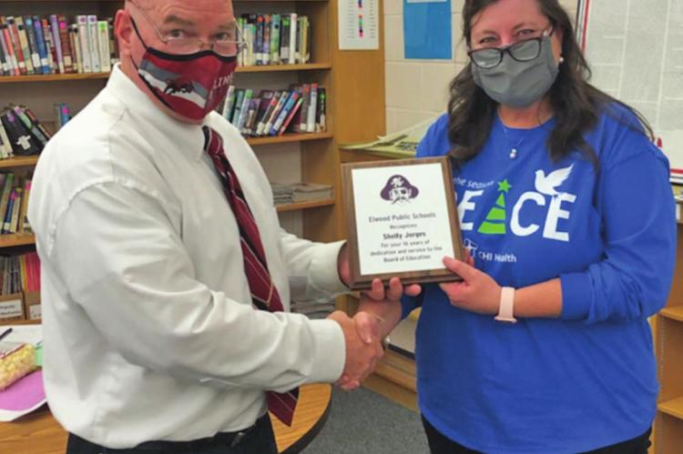 Elwood Board thanks Jorges for 16 years of service