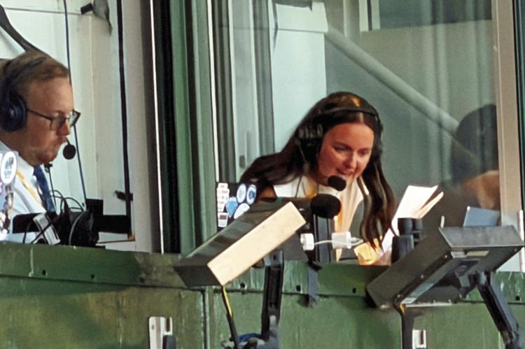 Haiden Garey is pictured in the broadcast booth at Wrigley Field in September.