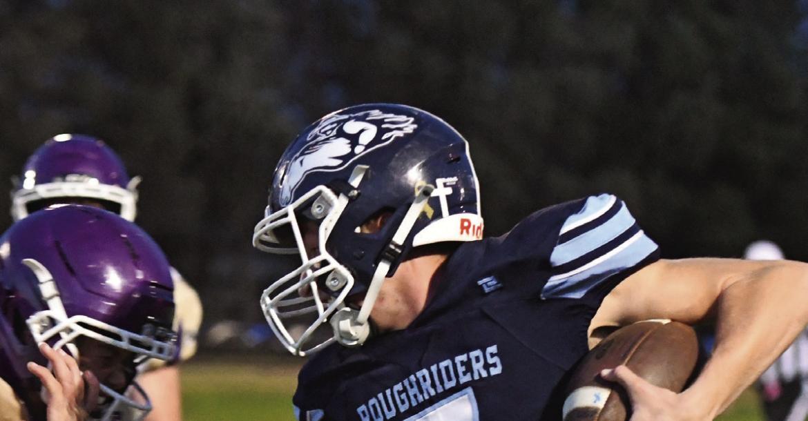 Southwest’s Gage Hammond stiffarms an SEM defender.