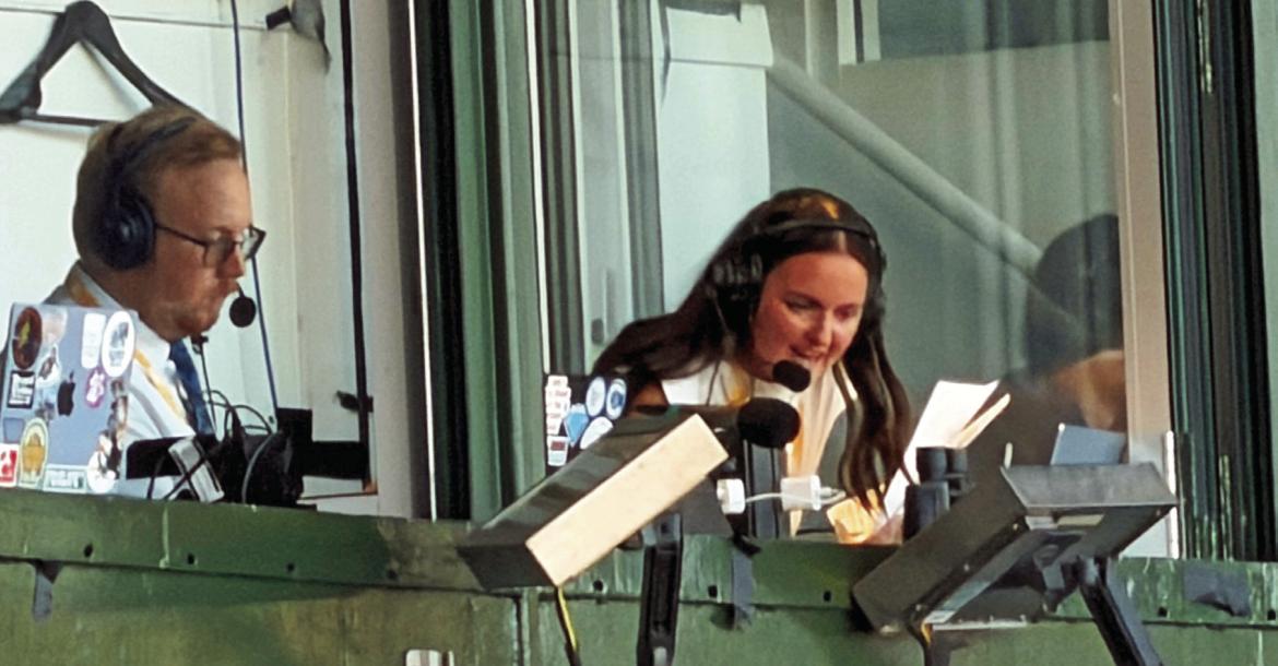 Haiden Garey is pictured in the broadcast booth at Wrigley Field in September.